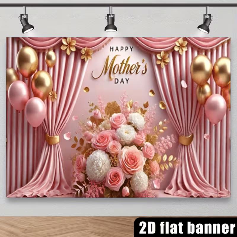 2D Blumiges Muttertagsbanner mit goldenen Akzenten für die Feier