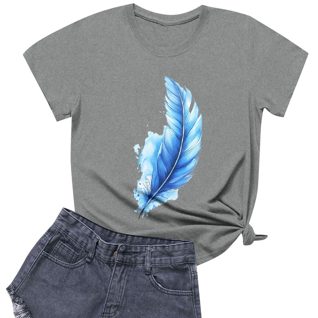 Women's Fashion Casual Printed Short Sleeve Round Neck Pullover Tops