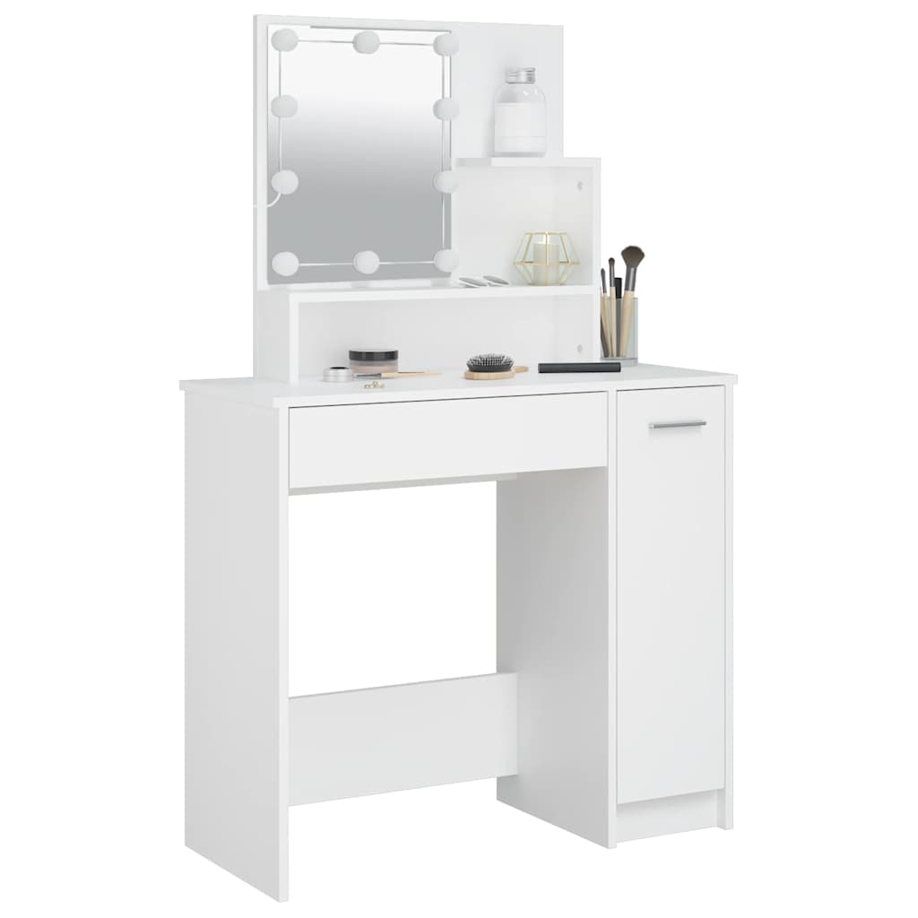 Makeup Table with LED Lights White 86.5 x 35 x 136 cm