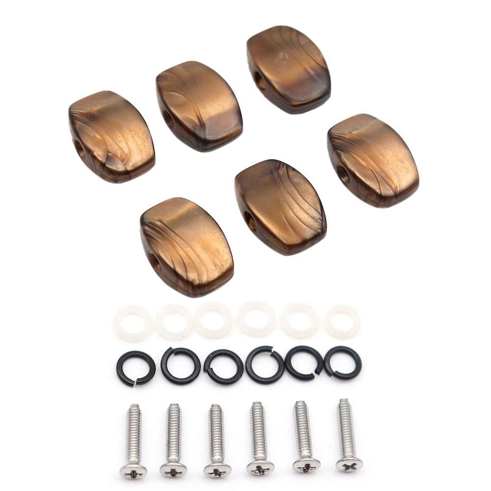 6 Stück Gitarren-Stimmwirbel Gitarren-Stimmmechaniken Maschinenkopf-Knöpfe längliche Knöpfe für E-Gitarren-Teile Weißes Perlmutt / Braun