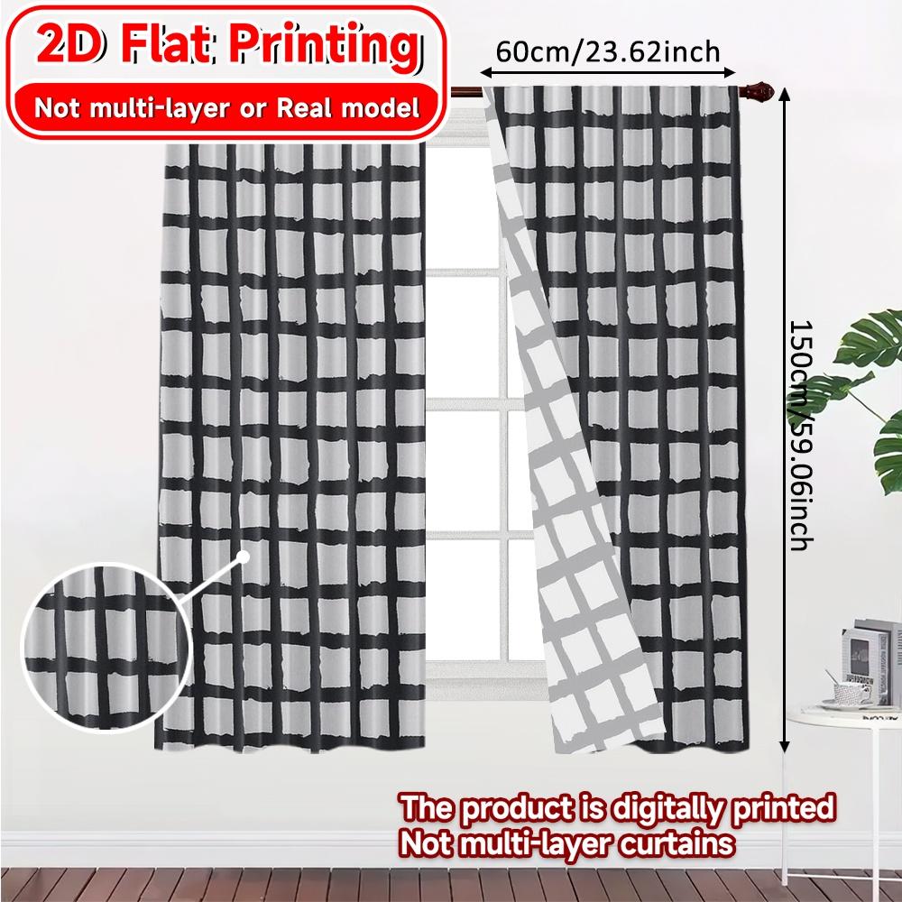 2 Stück, 2D-FLACHDRUCK Vorhänge (Ohne Stange) Karierter Vorhang Weihnachts-Festival Schicker Druck Vorhänge Polyester Einfache Installation
