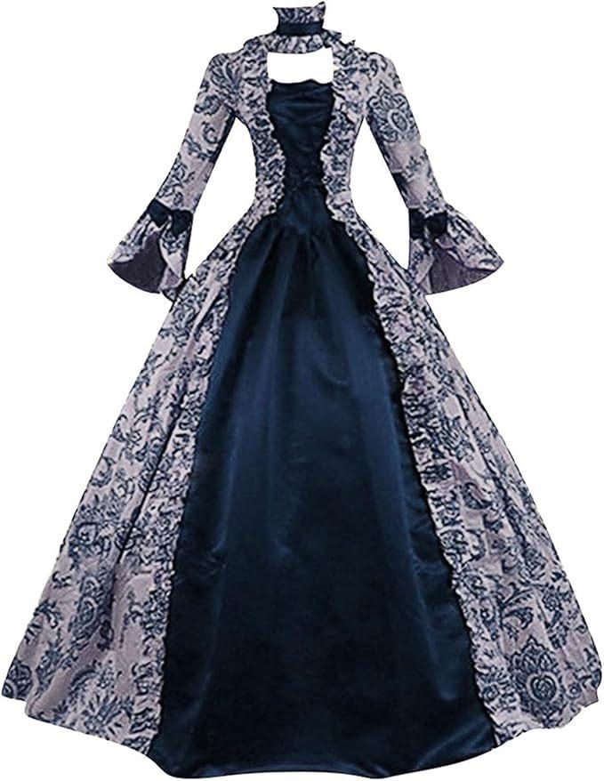 

new Halloween medieval dress retro Victorian court horn sleeve dress 5XL Темно-синій