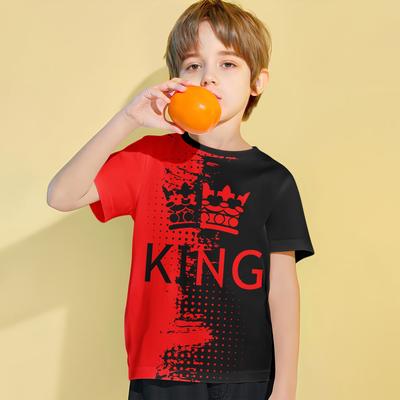 Odzież Dziecięca Chłopięcy T-shirt Krótki Rękaw Nadruk 3D Król Letnia Moda Streetwear Okrągły Dekolt Chłopięcy Top