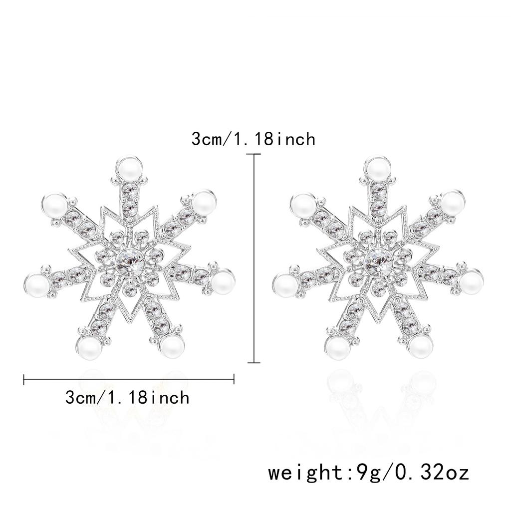 1 Pair of Fashion Christmas Earrings Creative Pearl Diamond Snowflake New Year Earrings Crystal Holiday Ear Hook Earrings Elegant Zircon Earrings