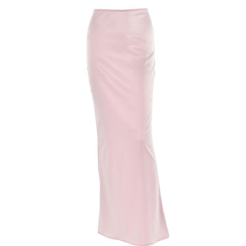 

Satin Skirt New All-Matching Long dress Fashion Temperament Sexy All-Matching Sheath Long Satin Skirt for Women Pink L