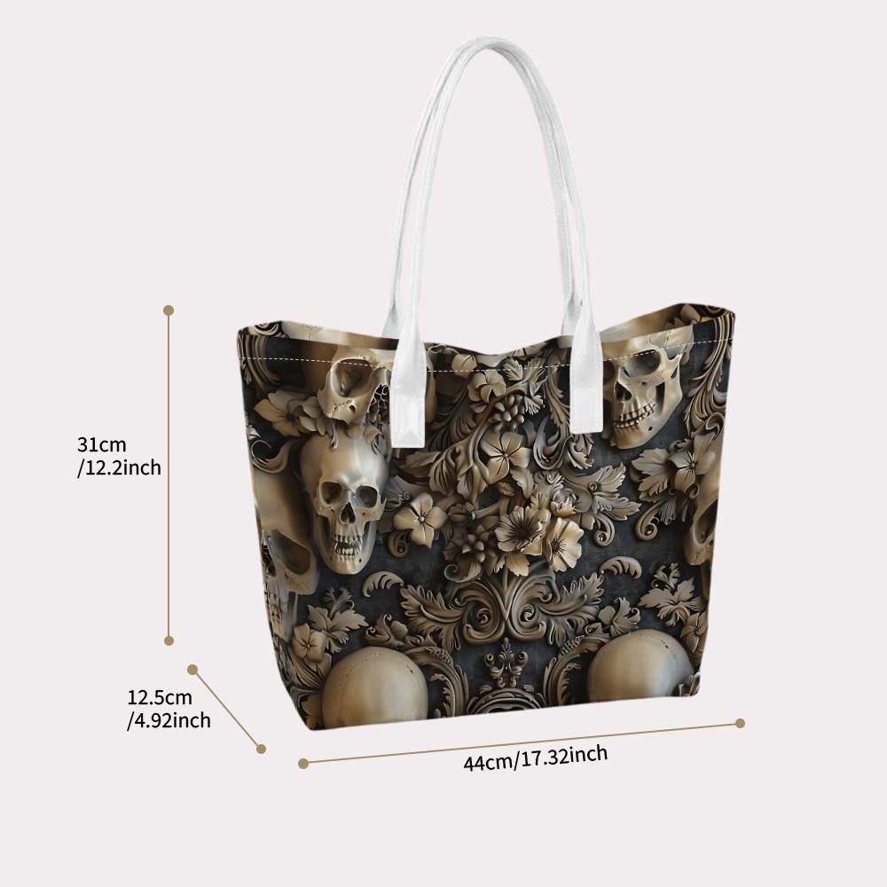 Gothic Skull Floral Pattern Shoulder Bag Large Capacity Daily Tote