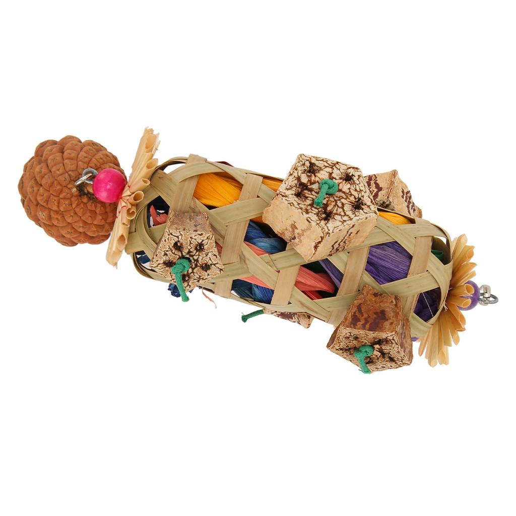 Parrot Foraging Chew Toys Woven Bamboo Basket Bite Resistant Bird Parrot Chewing Toy with Pinecone for Bird Cage