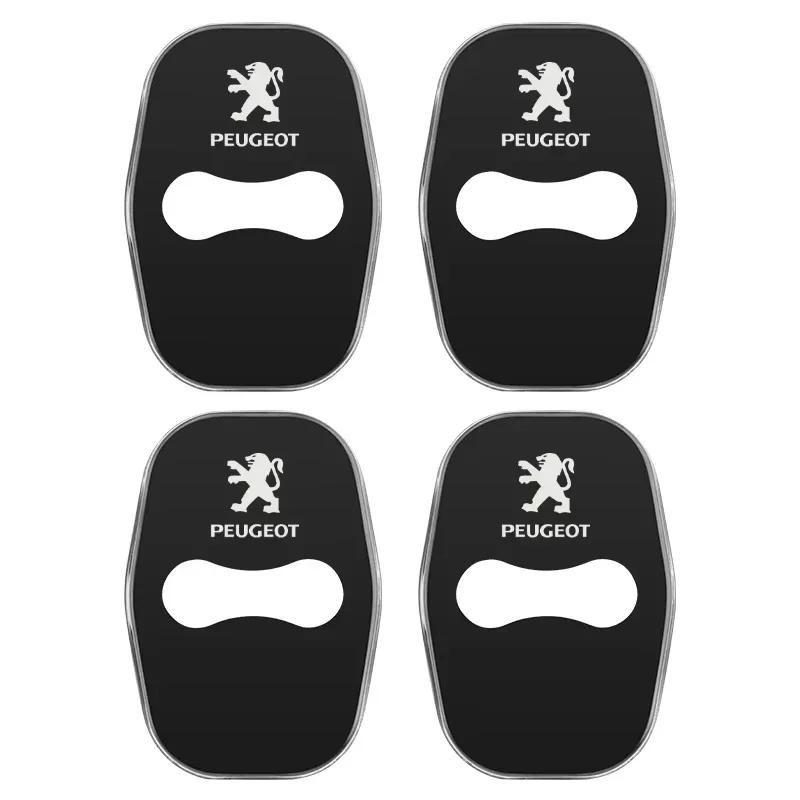 

2026 Hot Car Sticker 4Pcs Stainless Steel Car Door Lock Cover Stickers For Peugeot 208 3008 407 2008 508 206 308 307 Interior Au чёрный