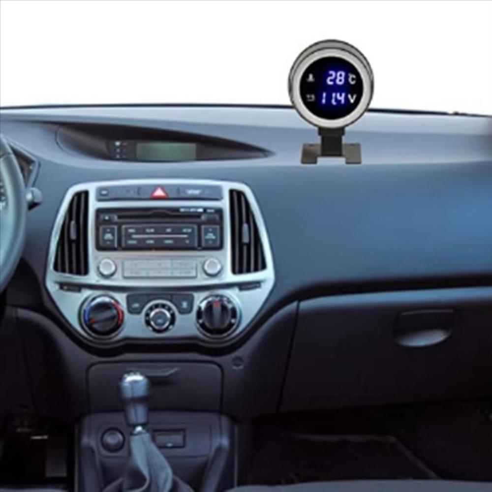 Digital Display 2in1 Temp Voltage Meter Round LCD Voltmeter Gauge LED Digital Temp Meter  Truck