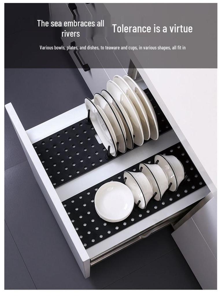 Drawer-Style Retractable Dish Rack with Non-Slip Bowl & Plate Storage, Adjustable Cutlery Organizer, & Cup Holder