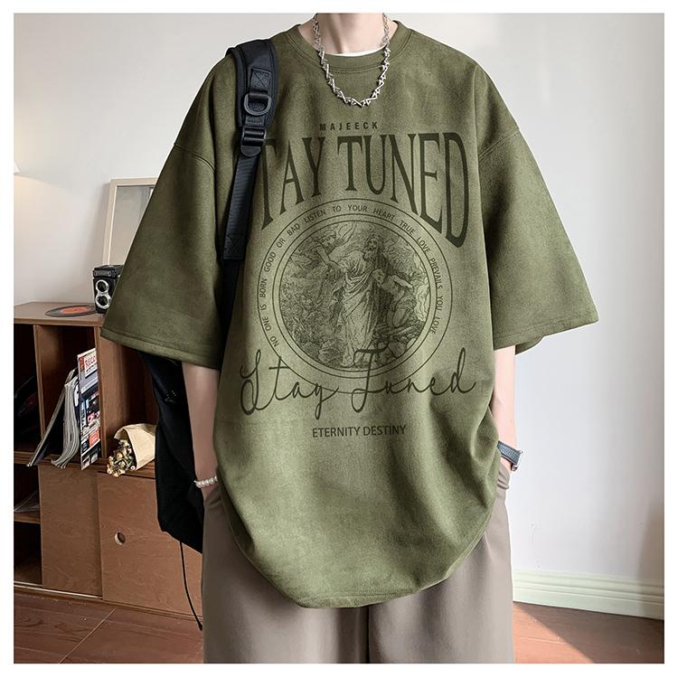 Summer Short Sleeve T Men's T-Shirt English Graffiti Letter Print Trendy Cotton T-Shirt Fashion Brand Top