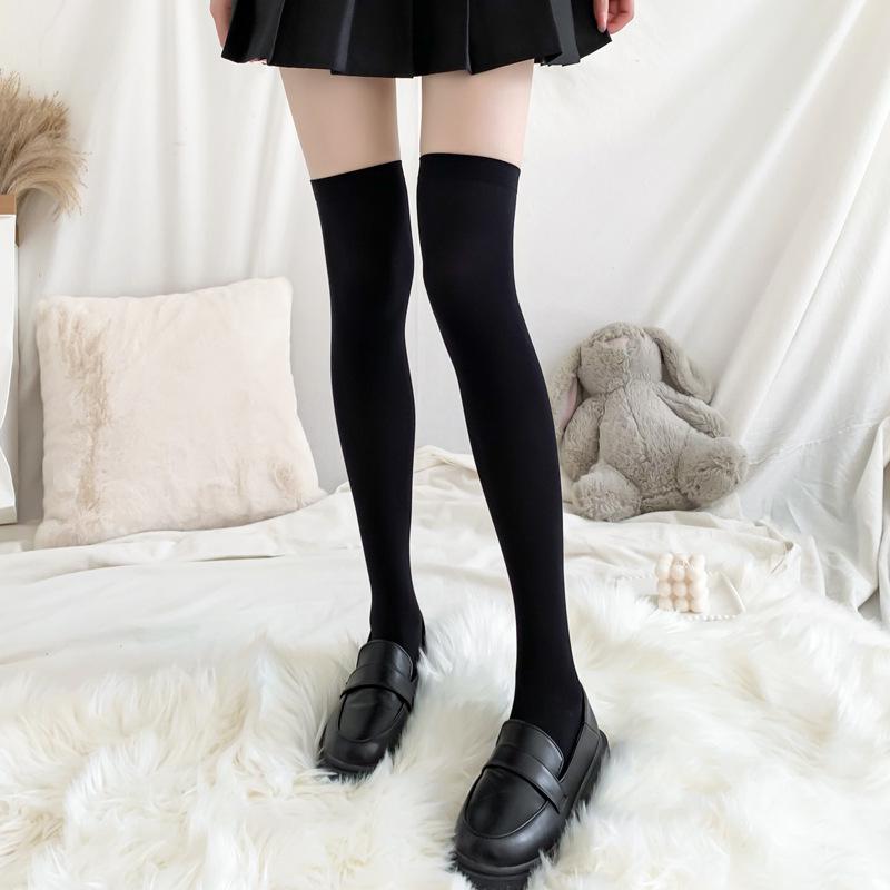 JK Women's Over-the-Knee Black & White Mid-Tube Stockings - Thin, High Calf Socks for Spring & Summer.