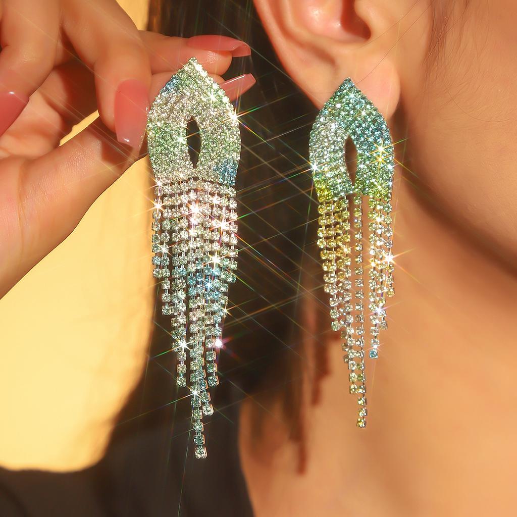 Temperament Color Shiny Rhinestone Long Earrings
