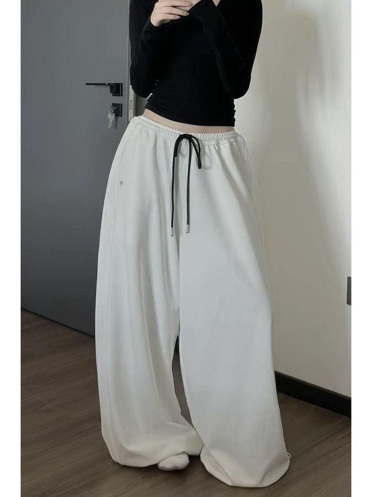 Korean Style Floor-Length Casual Sweatpants - Loose, Versatile Jazz Dance Pants (Black or White)