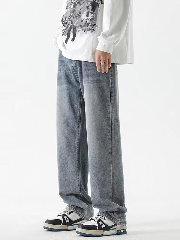 Dingfengbaoluo Men's Loose Fit High Street Straight Leg Pants
