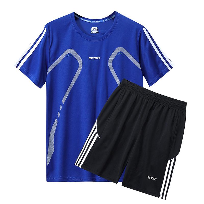 Sports Set Men's Running and Fitness Clothing Equipment Short Sleeved Summer Round Neck Quick Drying Clothes Basketball Training Set Two-piece Set