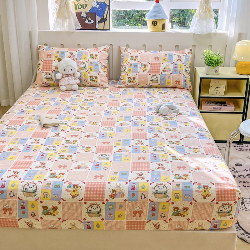 1pc Washed Cotton Bed Sheets with Elastic Single/Queen/King Cartoon Style Fitted Bed Sheet sabanas matrimoniales Sheets for Bed