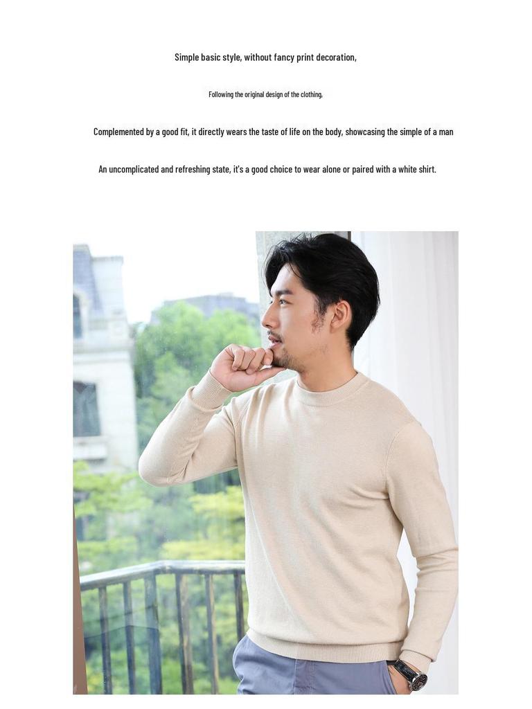 2021 Men's Korean Knitted Round Neck Sweater - Loose Fit, Solid Color, Plus Size, Long Sleeve Pullover for Spring & Autumn