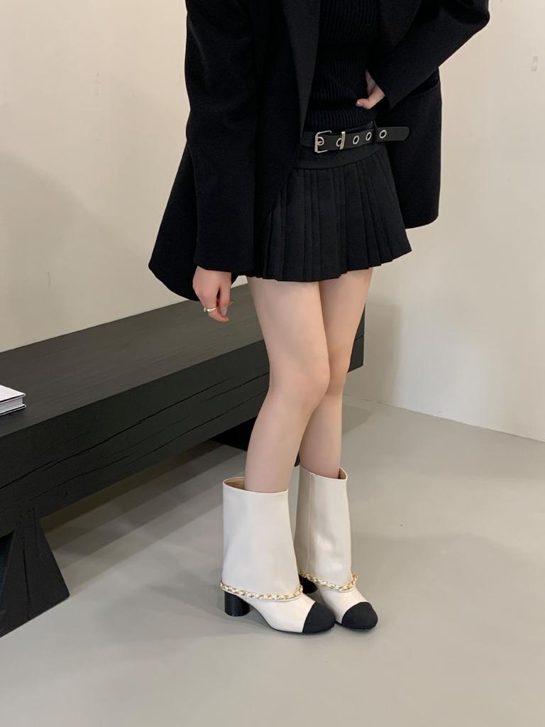 Round head color matching knight boots autumn 2025 new temperament thick heel tube pants tube boots women