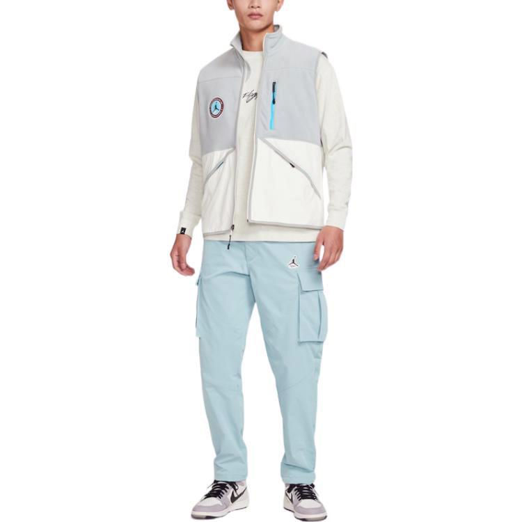 Jordan Patchwork Design Brand Logo Patch Stand Collar Vest Men Tops Light-Blue FB1907-133