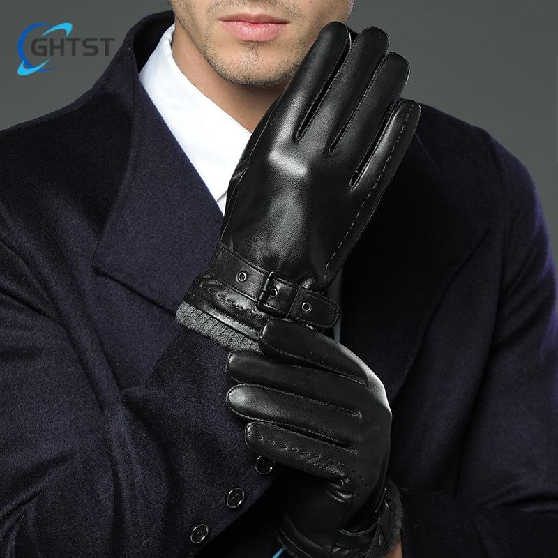 Business Leather Gloves for Men Winter Warm Plus Fleece Thickening  Driving and Riding Sheepskin Glove