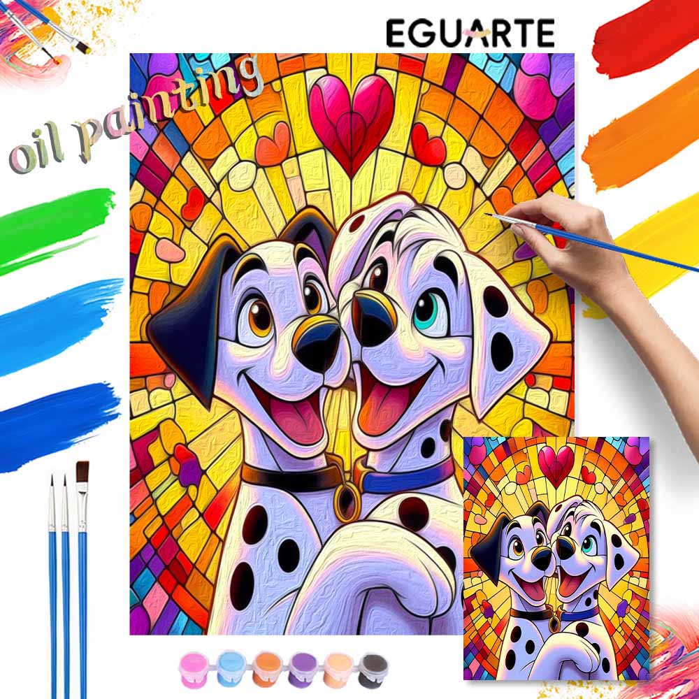Disney DIY Painting Kit Dalmatian Dog Stained Glass Classic Style Home Decor Craft Gift Idea Art Canvas Wall Decor Painting Painting
