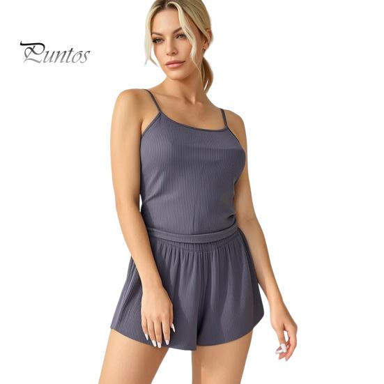 Women Pajamas Women's Cami Pajama Sets, 2 Piece Ribbed Knit Tank Soft Comfortable Top And Shorts Pjs Sleepwear, Summer Camisole Loungewear Outfits