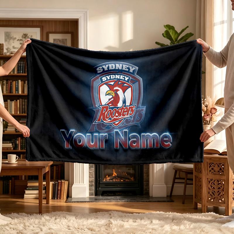 Sydney Roosters (1) Coperta Personalizzata con Nome Morbida Accogliente Regalo per Divano Letto Divano Decorazione per la Casa