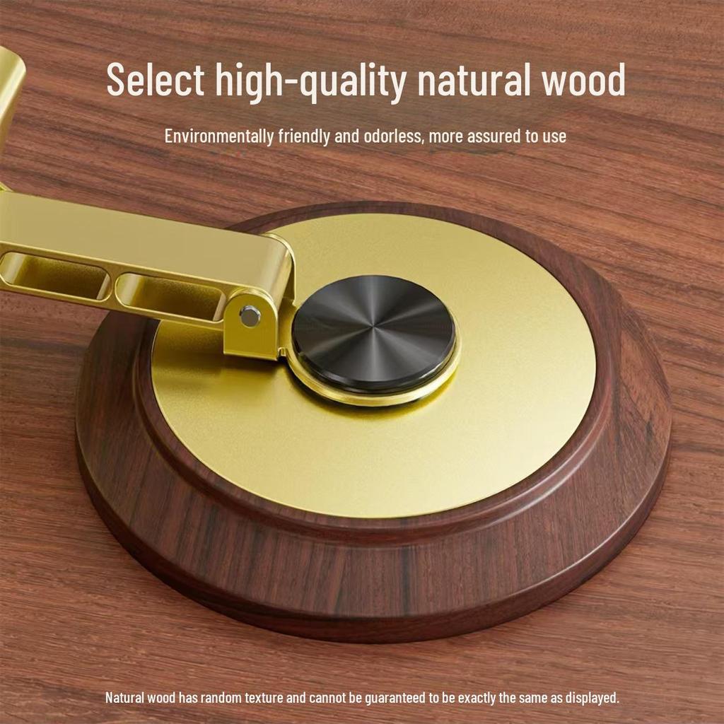 Luxury Gold Rotating Wooden Base Phone & Tablet Holder – Decompression Metal Design