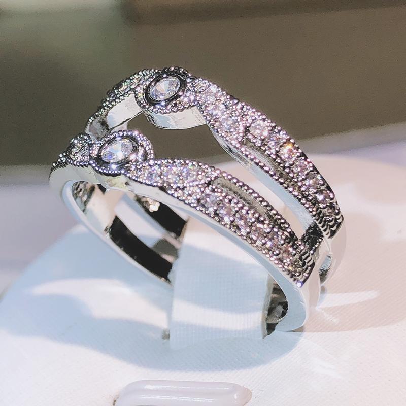 925 sterling silver exquisite double row Entangled ring sparkling zircon ring ladies party birthday jewelry gift