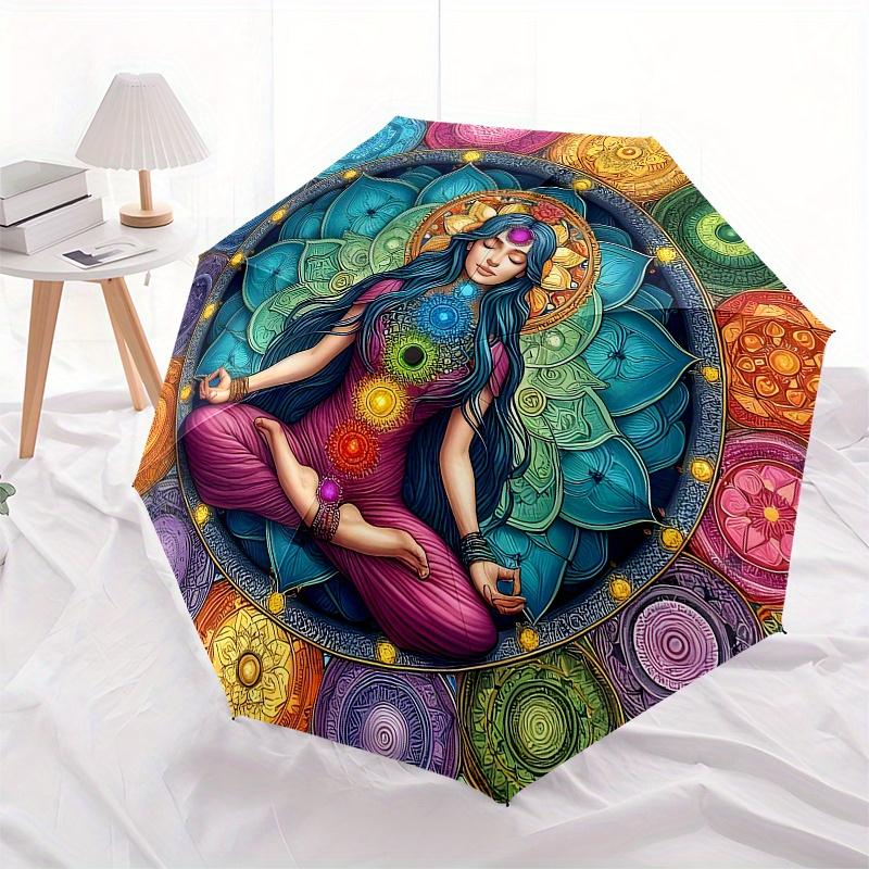 Chakra Balance Meditation Art Print - Spiritual Harmony PosterUmbrella, Portable 3-Fold Umbrella for Men & Women,Christmas Gift ES157