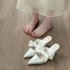 High heels women's spring and summer new bag head half drag pointed head bow outside slippers women