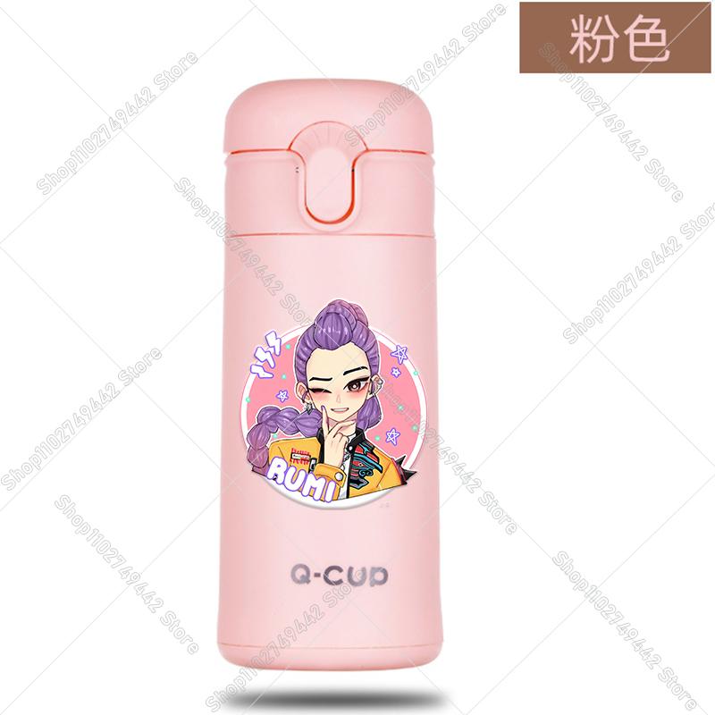 400ML KPop Demon Hunters Thermos Bottle Zoey Rumi Mira Vacuum Insulated Bottle Kids Outdoor Straw Thermo Cup Girl Birthday Present