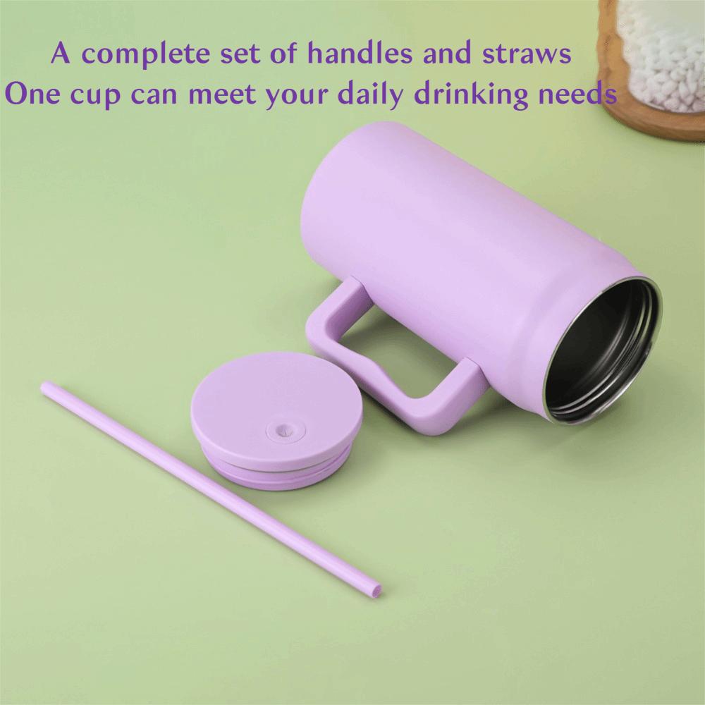 With Handle and Straw Lid Water Bottle Simple Sippy Cup Modern Thermal Cup  Unisex