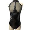 Women Honeymoon Bodysuit Fishnet Faux Leather Patchwork Off Shoulder Bodycon Chain Decor Open Crotch