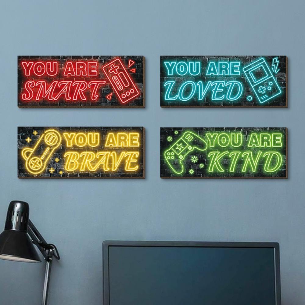 

Cartoon Game Console Wall Ornament E-sports Wooden Hanging Board E-sports Room 4pcs
