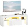 Măsuță TV - HOMCOM - Iluminare LED RGB, finisaj lucios, rafturi din sticlă securizată, dulap rabatabil - MDF - 120x34x45cm - alb