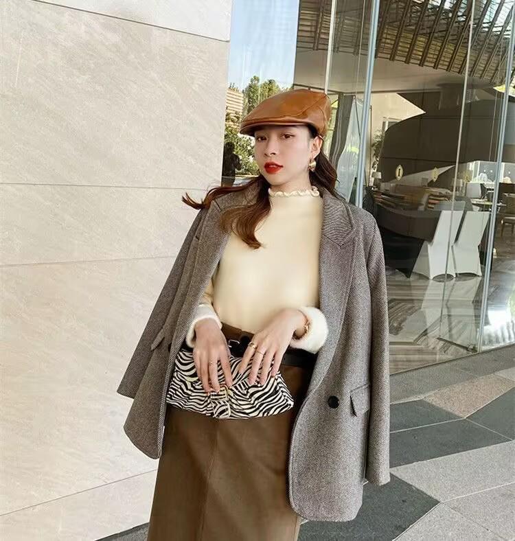 Damen Plüschfleece Unterhemd - Gemütlicher Herbst/Winter Halbhoher Kragen, Holzohr-Besatz