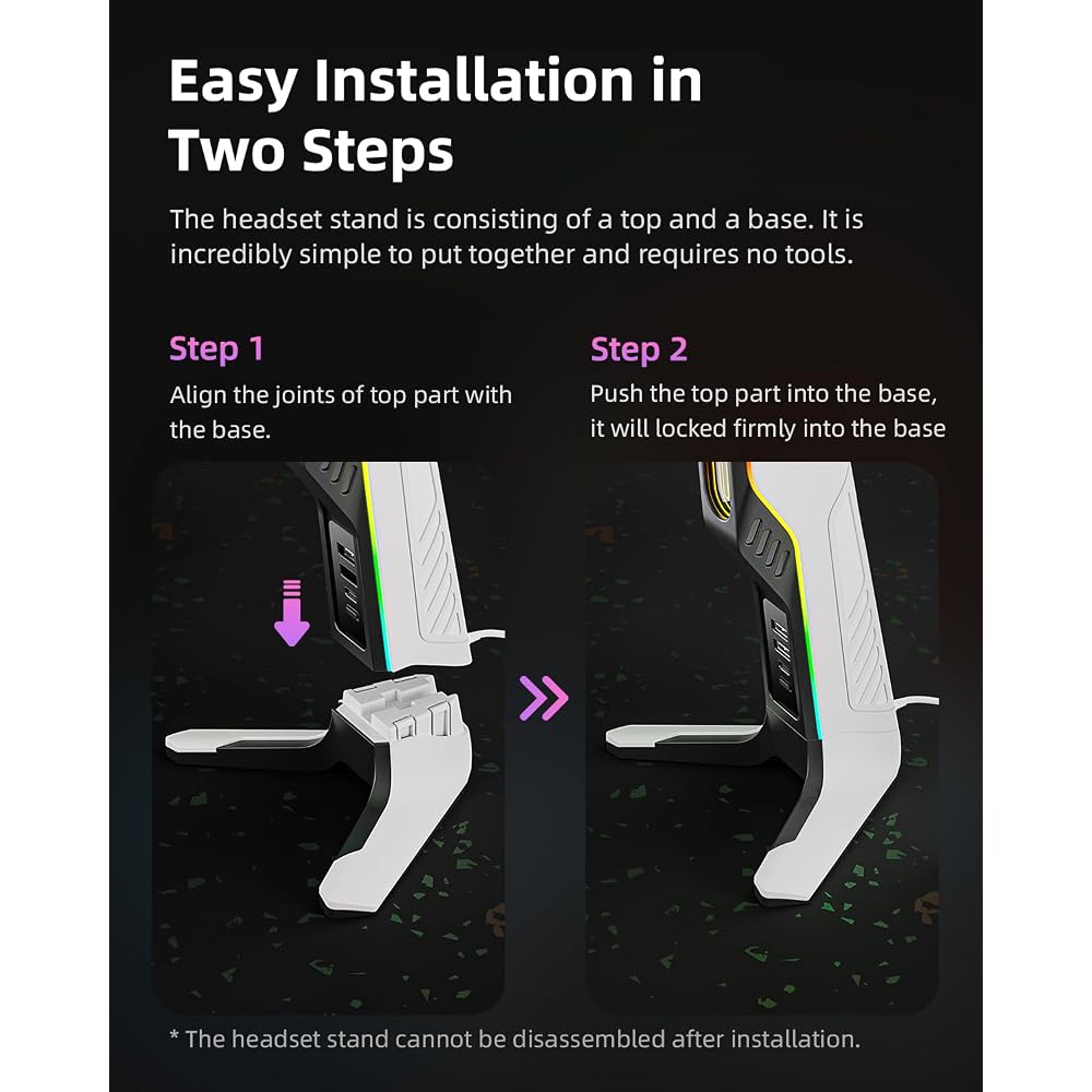IFYOO RGB Gaming Headset Stand with 2 USB Ports and 1 Type-C Port Black and White Gaming Accessory for PC Xbox PS5 PS4