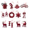 Christmas Ornaments Red Flocking Candy Cane Reindeer Bow Snowflake Hanging Decoration for Tree Home Decor