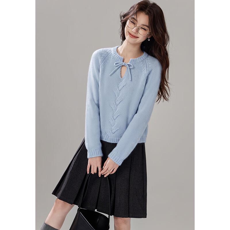 VICTORIA&VERA Women's Tie-Neck Hollow-Out Knit Sweater