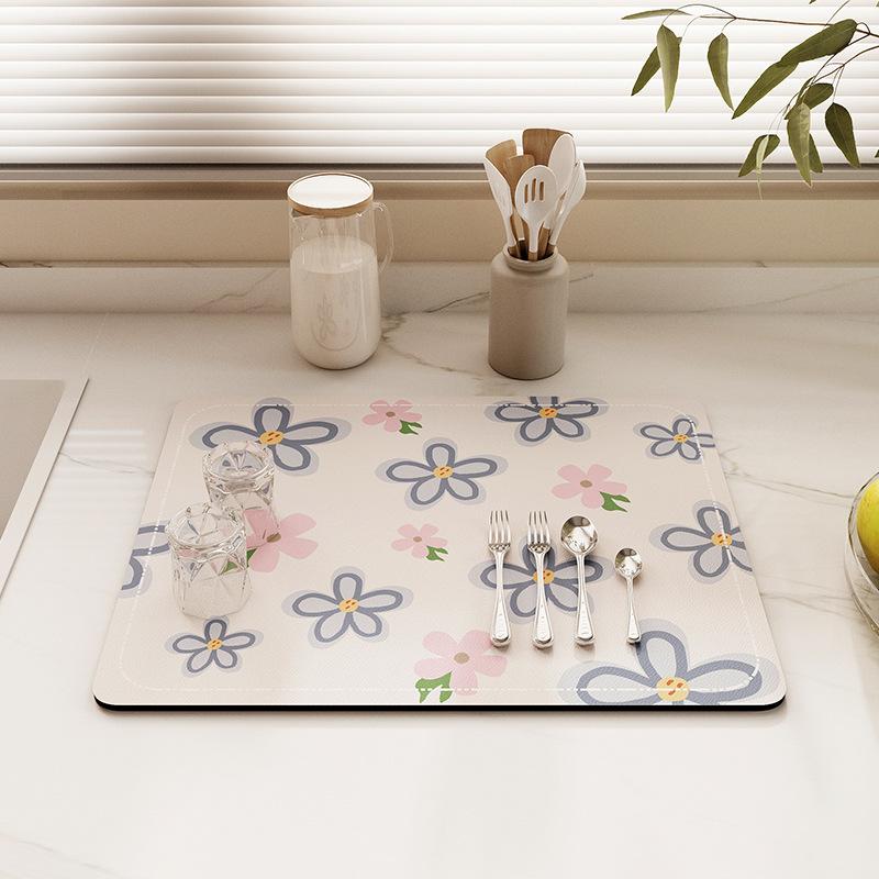 Flower drain mat, kitchen countertop, absorbent quick-drying table mat, bar counter, sink, diatom mud cushion, bowl, drying mat