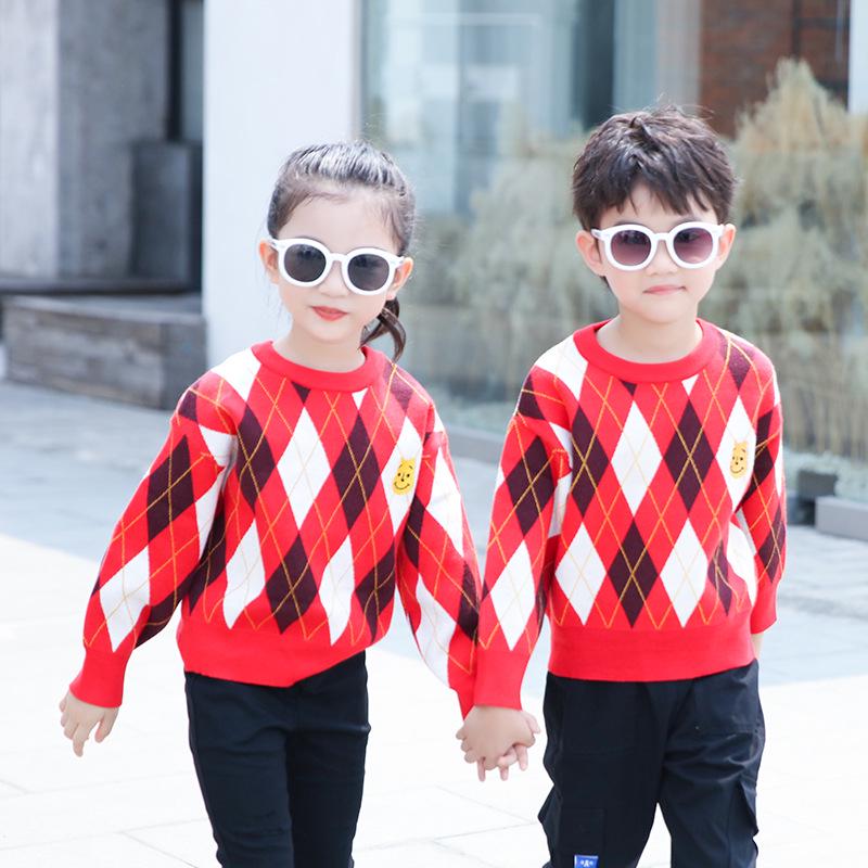 Red Plaid Family Knitwear Set: Matching Parent-Child, Mother-Daughter, and Couple Outfits