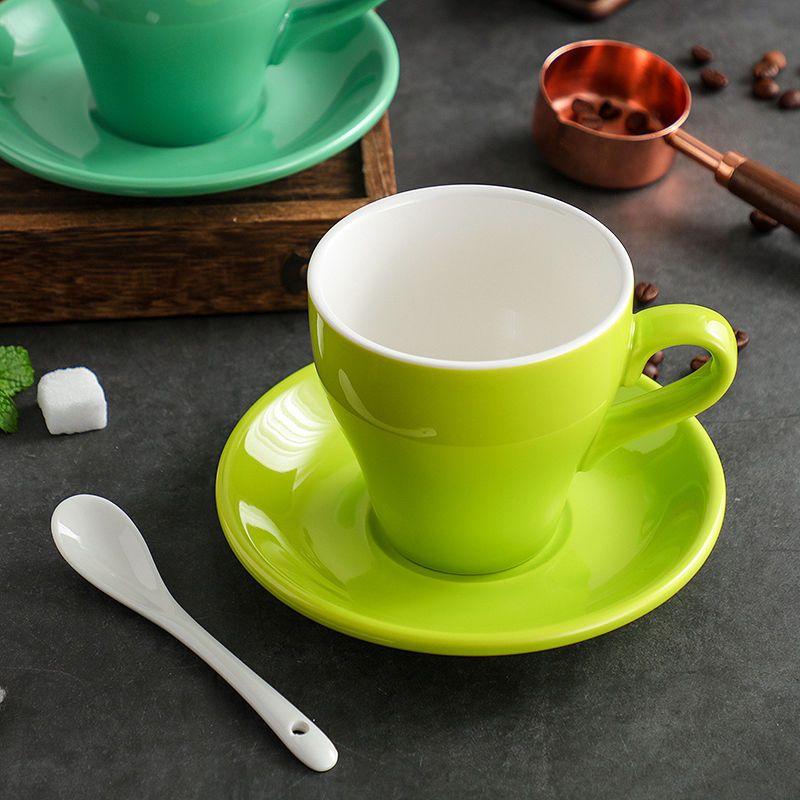 Thickened Ceramic Coffee Cup Set 80ML Italian Espresso Cup Plate Small Cup Colorful with Plate Spoon Drinkware