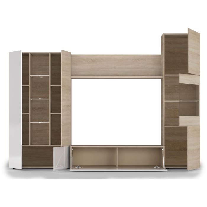 ESSENTIEEL TV-meubel met klassieke LED in glanzend wit en eiken decor - B 260 cm