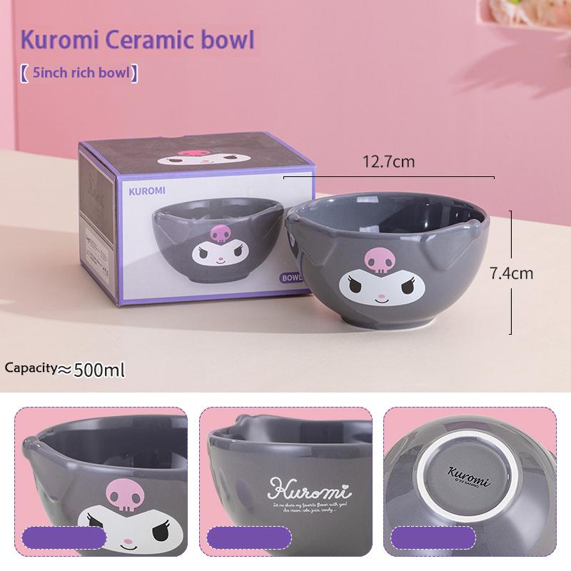 

For Sanrio 5Inches Ceramic Rice Bowls Home Cute for Melody& Cinnamoroll& Kuromi Tableware Cartoon Anime Relief Bowl for Children