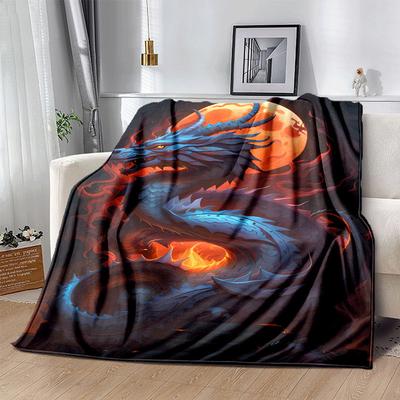 1pc Dragon Moon Printing Lightweight Flannel Blanket, Comfortable and Warm Blanket, for Camping Sofa Bed and Couch Office, Gift