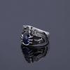 Luxury European and American Retro Trendy Men Domineering Inlaid with Blue Gemstone Rings, Punk Men's Eagle Wings Ring