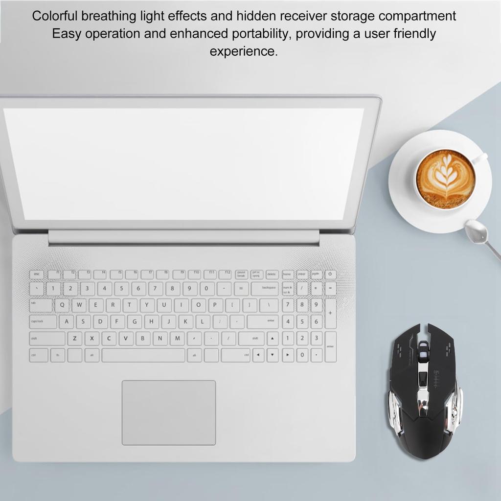 Wireless Bluetooth Mouse, 2.4GHz Rechargeable Silent Mouse with Optical Sensor, Adjustable DPI, Ergonomic Dual-Mode PC Mouse with Breathing Light