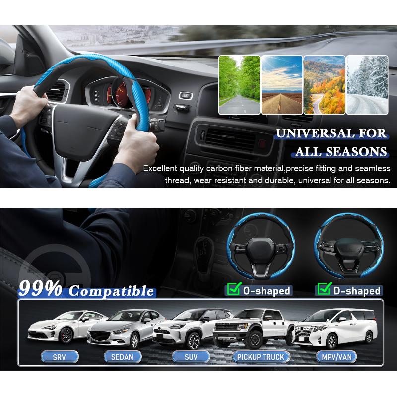 2Pcs Car Steering Wheel Covers Booster Micro Fiber Leather Auto Interior Decorative Accessories Glossy Carbon Fiber Looking